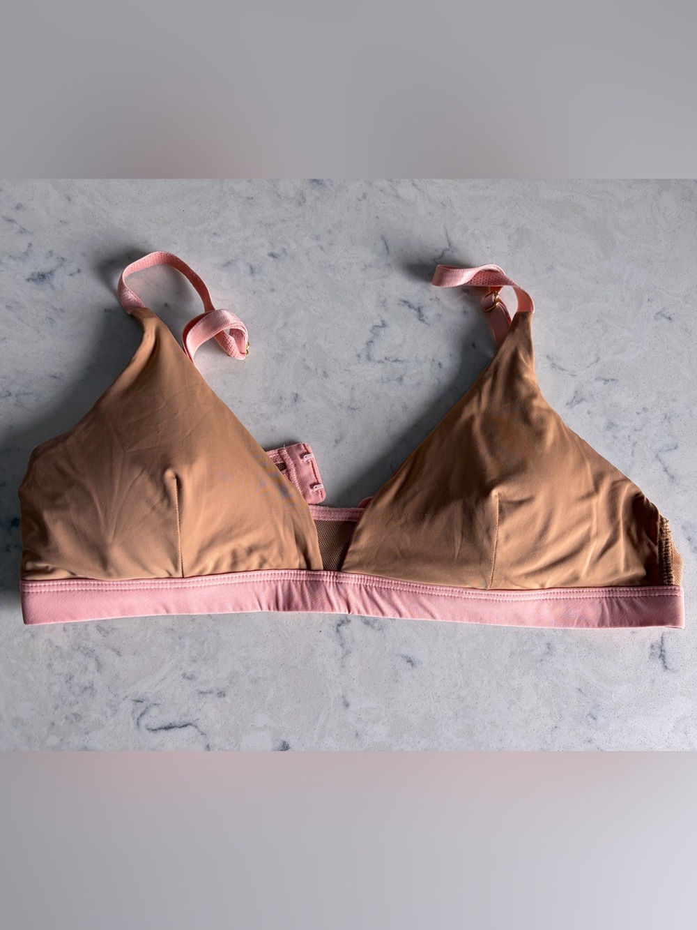 Pepper Triangle Wireless Bralette in Nude with Pink Trim